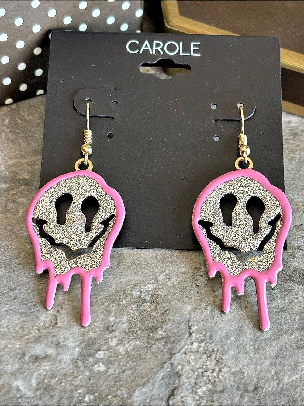 Adorable Pink Drip Glitter Skull Earrings